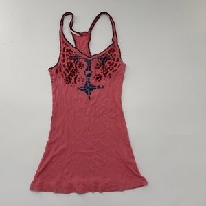 Free People Ribbed Pink Tank Top Tight Fit Stretchy Y2K Style Women’s Small Long